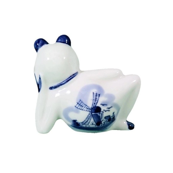 Delft Blue Style Ceramic Frog Figurines Set of 2 Blue White Windmill Design - Picture 3 of 5